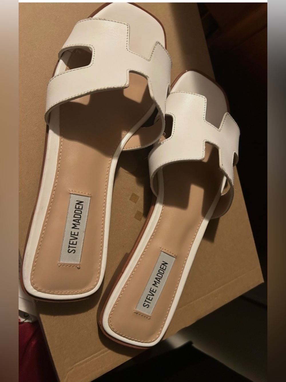 Steve Madden White Leather Slide Sandals